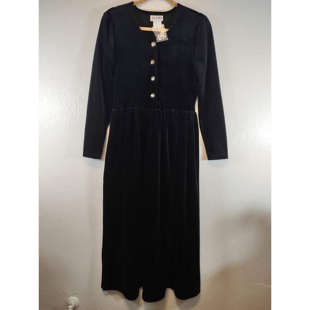 Vintage 90's Velour Black Dress Women's size Small Gothic New Wave Velveteen
